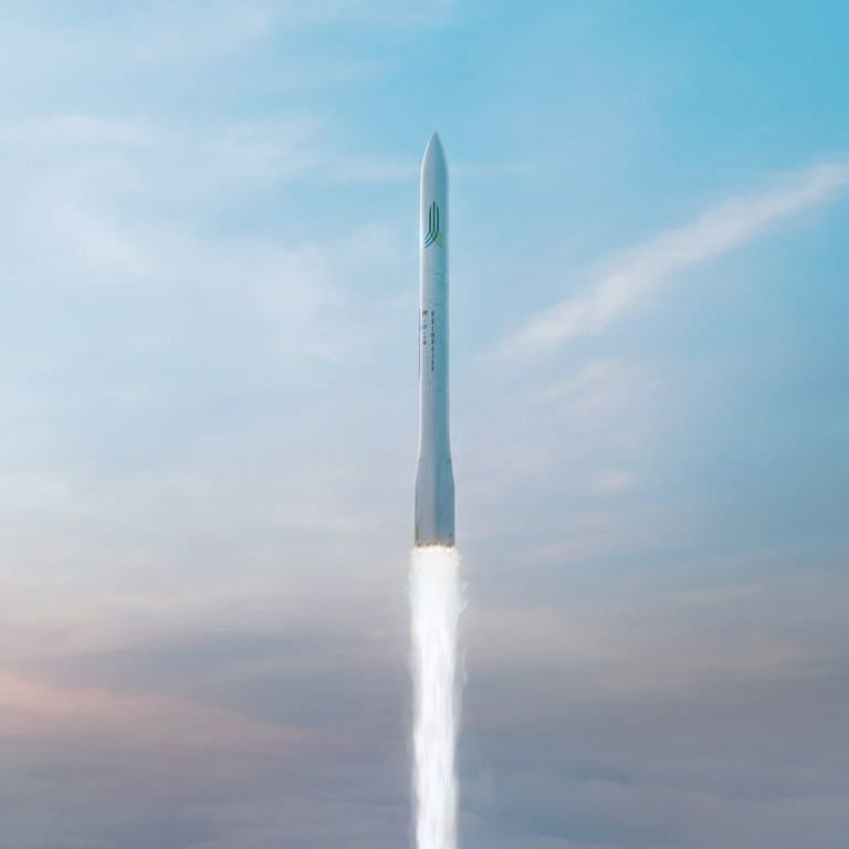 Visualisierung der Rakete des Start-ups HyImpulse aus Neuenstadt am Kocher am Himmel